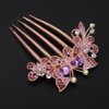 Chargances Boho Rhinestone Butterfly Hair Comb Bridal Wedding Purple Crystal Hair Side Combs with Long Teeth Sparkly Hair Accessories for Women and Girls (Purple)