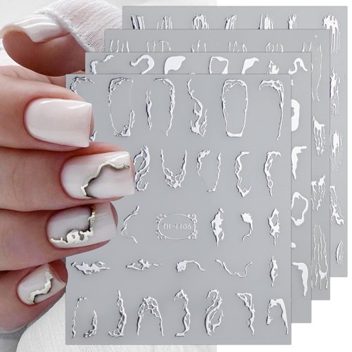 Silver Marble Line Nail Stickers, 16 Sheets Self-Adhesive Nail Decal Nail Art Decoration Design Supplies