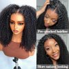 Afro Kinky Curly Human Hair Wigs 180% Density 13x4 Lace Front Wigs Human Hair Tiny Knots Pre Plucked Bleached Knots Kinky Curly Afro Lace Front Wig Short Curly Bob Wig With Black Band (16inches)