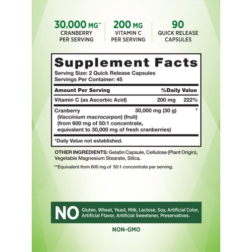 Cranberry Concentrate Capsules 30,000mg | Plus Vitamin C | Non-GMO & Gluten Free Supplement | Triple Strength Support Pills | by Nature's Truth