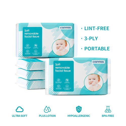 COZYFEEL Plus Lotion Facial Tissues Soothing Nose Papers 3 Ply Ultra Soft Travel Size On-The-Go Pocket Refill Pack for Sensitive Skin (40 Count-Pack of 10)