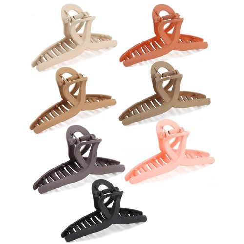 SEVEN LUCKY LIGHT Claw Clips Medium Set 7 Pcs Simple Design Butterfly Hair Clips 4.5" Claw Clips for Thick Hair,Basic Style Neutral Hair Clips for Women