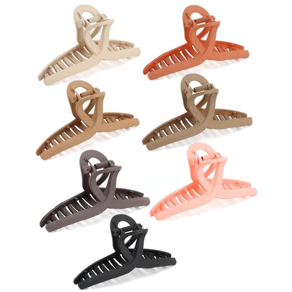 SEVEN LUCKY LIGHT Claw Clips Medium Set 7 Pcs Simple Design Butterfly Hair Clips 4.5" Claw Clips for Thick Hair,Basic Style Neutral Hair Clips for Women