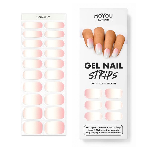 MoYou London Semi Cured Gel Nail Strips, Nail File, & Wooden Cuticle Stick – 20 Pc. Gel Wraps for Nails – Salon-Quality Manicure Set & Pedicure Supplies, Pink Sunset