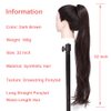 YOLANFAIRY 32 Inch Long Straight Drawstring Ponytail Extension Synthetic Hair Extensions Ponytail Natural Soft Fake Pony Tail Hair Pieces for Women (Dark Brown)