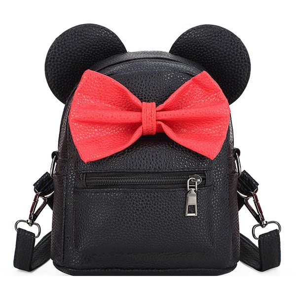 Sunwel Fashion Girls Mini Backpack Purse Mouse Ear Polka-dot Sequin Bow Convertible Backpack to Crossbody Bag for Women (black, W8.7 x H10)