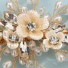 Xerling Gold Rhinestones Crystal Flower Hair Barrettes Clip Boho Bridal Pearl Hair Jewelry Accessories for Women Wedding Floral Headpieces (Gold)