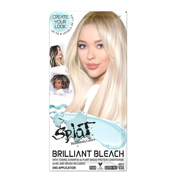 Splat Brilliant Bleach Kit, 1 Application, Includes Oxide, Bleach, Purple Toning Shampoo & Purple Toning Conditioner, Hair Bleach Kit Lifts up to 8 Levels, Vegan & Cruelty Free