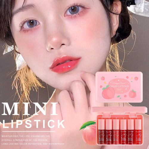 6 Colors Peach Lip Tint Stain Mini Liquid Lipstick, Moisturizing Plumping Lip Gloss, Multi-Use Lip and Cheek Tint, Non-sticky, Transfer-Proof Lip Tint Gloss, Matte Finish Lip Makeup