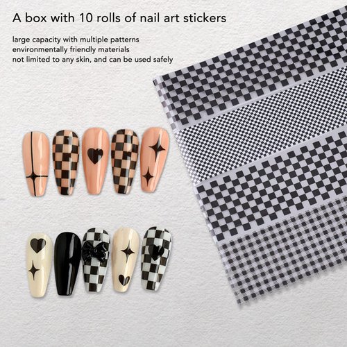 1 Box Nail Foil Transfer Stickers Decals, Print Black White Plaid Nail Art Sticker, Nail Art Design Tool, DIY Nail Art Stickers Decals Decorations Acrylic Nails Supplies for Home and Nail Salon