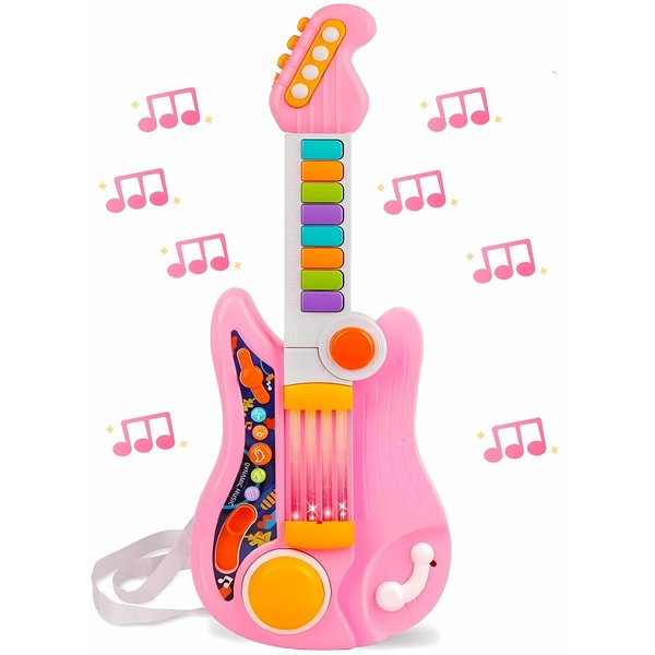 Kids Guitar, Perkidern Kids Electric Guitar Toy Toddler Guitar with Piano Mode Baby Guitar Children Guitar with Strap and Lights Ideal for 3+ Year Old Boys Girls Birthday