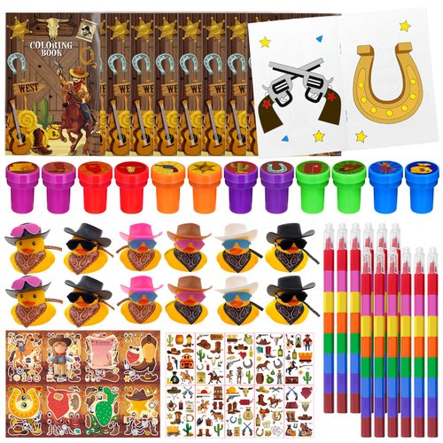 72 Pcs Western Cowboy Coloring Book Bulk, Wild West Party Favors Goodie Bags Fillers,Wild West Wooden House Barn Birthday Party Supplies Face Stickers Tattoo Class Prizes for Cowboy Party (144)