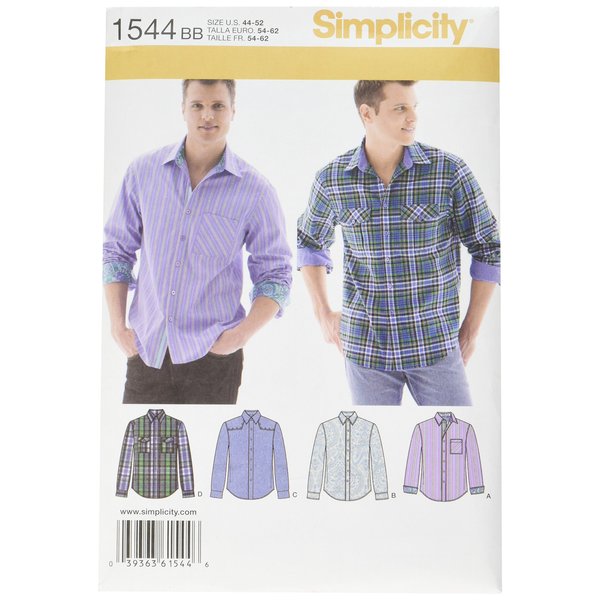Simplicity Pattern 1544 Men's Shirt with Fabric Variations Sizes 44-52 Chest