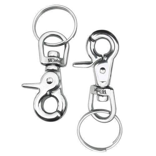 WICKED 316 Stainless Steel 2 5/8” Swivel Eye Trigger Snap Hook and Split Ring for Scuba - Set of 2 Each