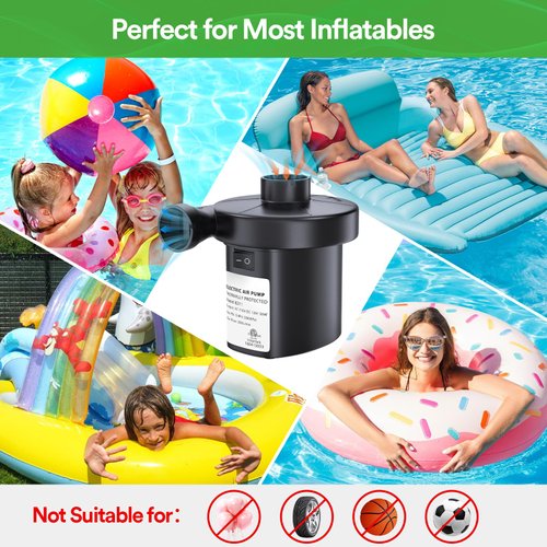 PULIDIKI Air Pump Electric Air Pump for Inflatables Air Mattress Pump with 3 Nozzles Inflator/Deflator Portable Quick Air Pump for Camping Air Mattress Bed, Air Sofa, Pool Toys AC/DC (50W)