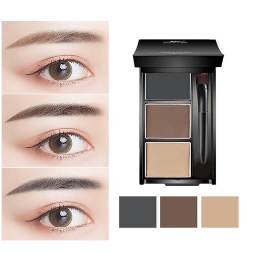 Eyebrow powder three-color brow disc waterproof eyebrow powder eyebrow makeup kit eyebrow filler to shape natural eyebrows (03# Skin color, brown, gray-black)