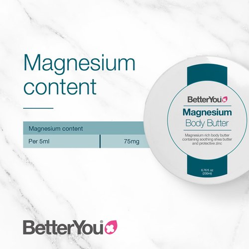 BetterYou Magnesium Body Butter - Dry Skin Moisturizer - Leaves Skin Smooth And Soft - With Shea Butter, Magnesium Chloride And Zinc - 6.76 oz