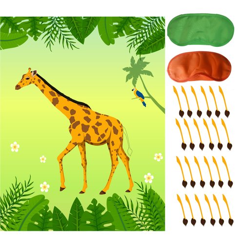 Jungle Birthday Party Supplies,Pin The Tail on The Giraffe,Safari Theme Zoo Birthday Party Favor,Decoration