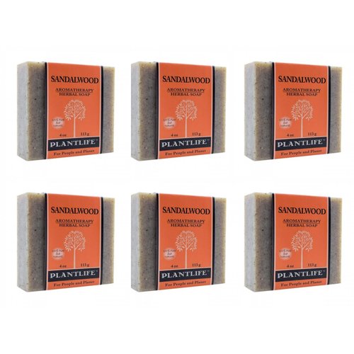 Plantlife Sandalwood 6-Pack Bar Soap - Moisturizing and Soothing Soap for Your Skin - Hand Crafted Using Plant-Based Ingredients - Made in California 4oz Bar