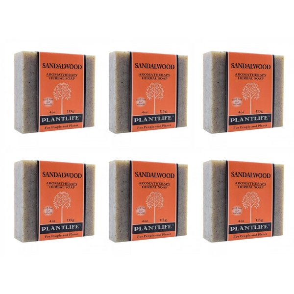 Plantlife Sandalwood 6-Pack Bar Soap - Moisturizing and Soothing Soap for Your Skin - Hand Crafted Using Plant-Based Ingredients - Made in California 4oz Bar