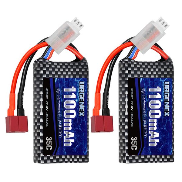 URGENEX Lipo Battery 7.4V 1100mAh RC Battery with Deans T Plug 35C High Discharge Rate 2S Lipo Battery Compatible with HBX, BEZGAR and Most 1/10, 1/12, 1/16, 1/18 Scale RC Car Truck Truggy