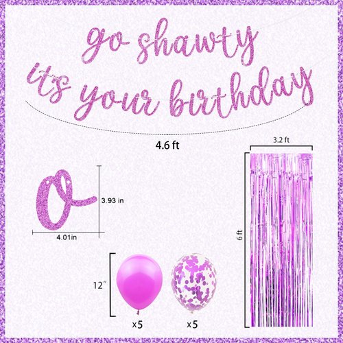 13 PCS Go Shawty It's Your Birthday Banner, Balloons Hip Hop Birthday Party Decorations Supplies, Rap Theme Happy Birthday Sign for Man Women birthday Party Supply (Purple)