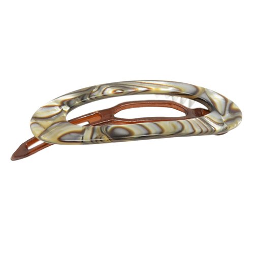 French Amie Oval Cut Out Small 2.5” Celluloid Handmade Side Slide-in Barrette Clip Strong Hold No Slip Grip Durable Women Hair Accessories, Made in France (Silver Onyx Gray)