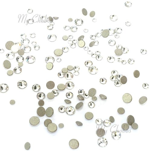 Crystal (001) Clear Tiny Small Sizes Mixed with Swarovski 2058 Xilion Rose flatbacks Sizes ss3, ss5, ss6, ss7, ss9, ss10 No-Hotfix Rhinestones Nail Art 144 pcs (1 Gross)