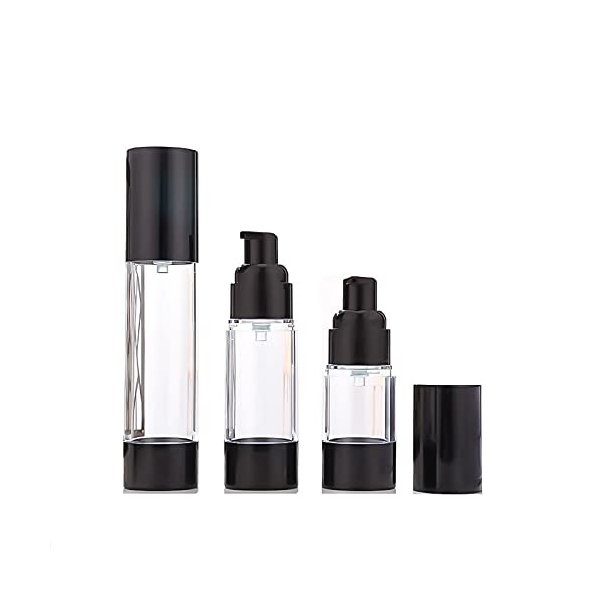 Ergonflow 3Pcs/lot 15ML 30ML 50ML Empty Black Airless Lotion Cream Pump Plastic Container Cosmetic Bottle Dispenser Travel Refillable Containers