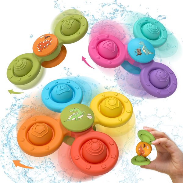 Lehoo Castle Bath Toys, 3 Pcs Silicone Suction Cup Spinner Toy for Baby, Baby Toys for 1 Year Old, Bathtub Toys Sensory Toys for Toddlers 1-3