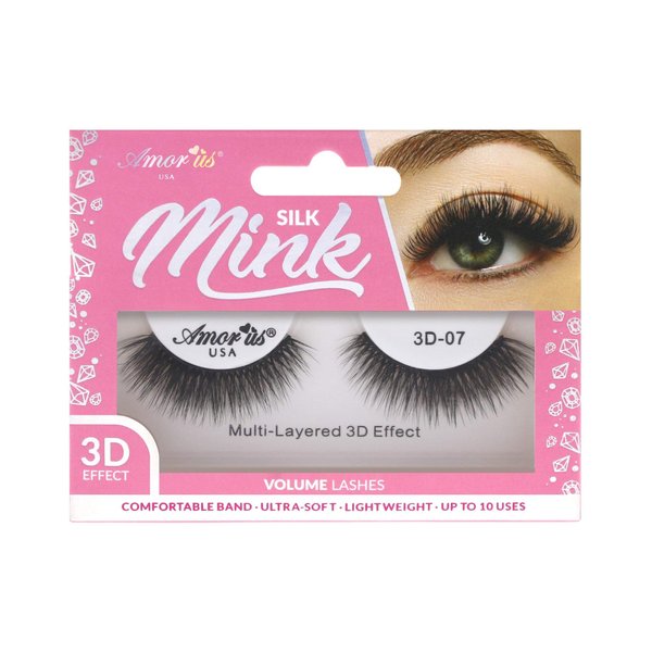 Amorus 3D Hand made Faux Mink Lashes #07 Black Nature fluffy light Reusable (12 pack)