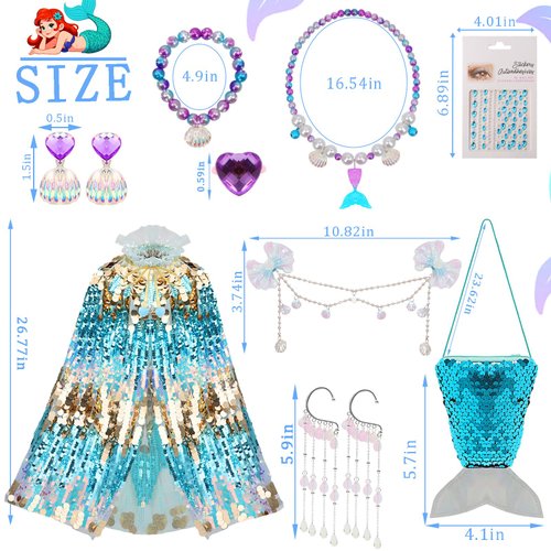10 PCS Princess Dress Up for Girls 4-6, Princess Dress Up Toys Sequin Mermaid Costume for Toddler Dress Up, Great Gift Set for 3 4 5 6 Year Old Girls Birthday Christmas Halloween