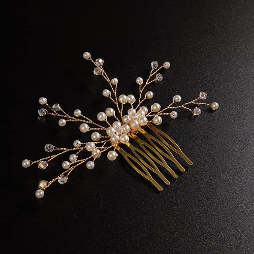 JWICOS Bride Pearl Wedding Hair Comb Bridal Side Comb Hair Clips Headpiece Wedding Hair Accessories for Women and Girls (Gold)