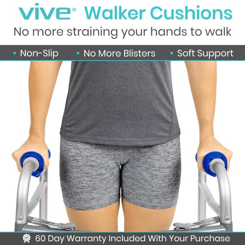 Vive Walker Grips - Padded Hand Covers - Soft Cushion Padding Medical for Folding Rolling Wheelchair, Rollator Handle, Senior, Elderly Grippers - Crutch Handle Pads - Mobility Aid Hand Cushion (Blue)