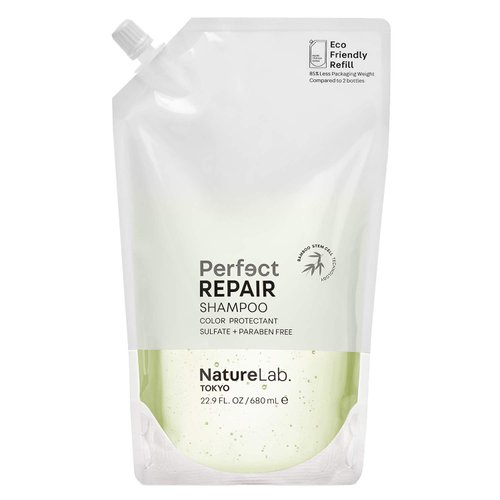 NatureLab. TOKYO Perfect Repair Shampoo: Eco-Friendly Refill Pouch: Reparative Shampoo to Replenish and Restore Damaged, Color Treated Hair and Strengthen New Hair I 22.9 FL OZ / 680ml