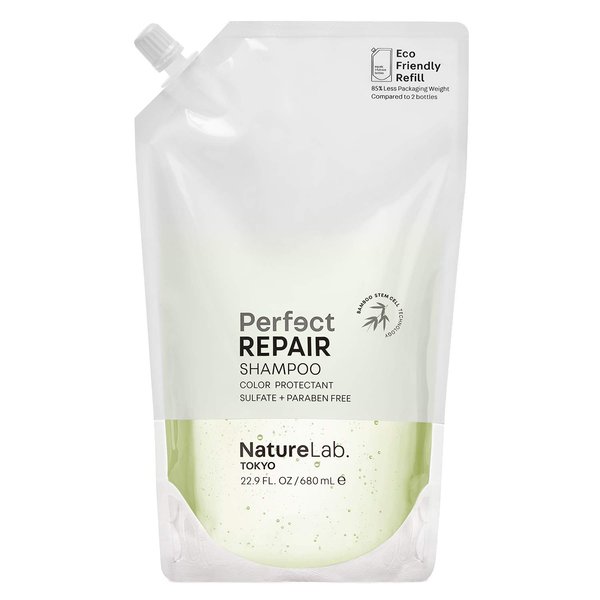 NatureLab. TOKYO Perfect Repair Shampoo: Eco-Friendly Refill Pouch: Reparative Shampoo to Replenish and Restore Damaged, Color Treated Hair and Strengthen New Hair I 22.9 FL OZ / 680ml
