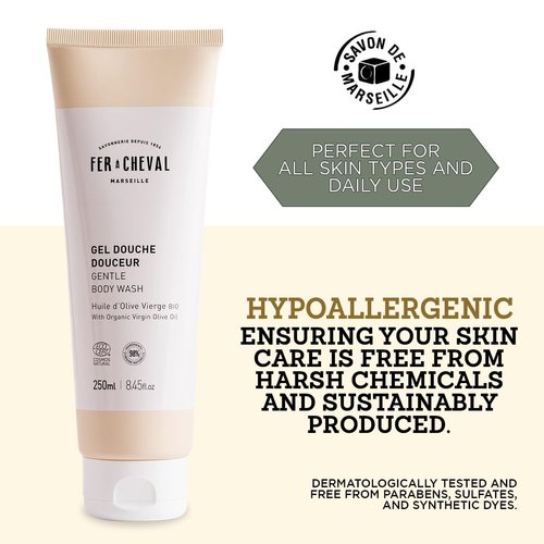 Fer à Cheval Gentle Body Wash 200ml/6.76 fl oz - Hypoallergenic, COSMOS NAT Certified, Eco-Friendly Packaging, Suitable for All Skin Types