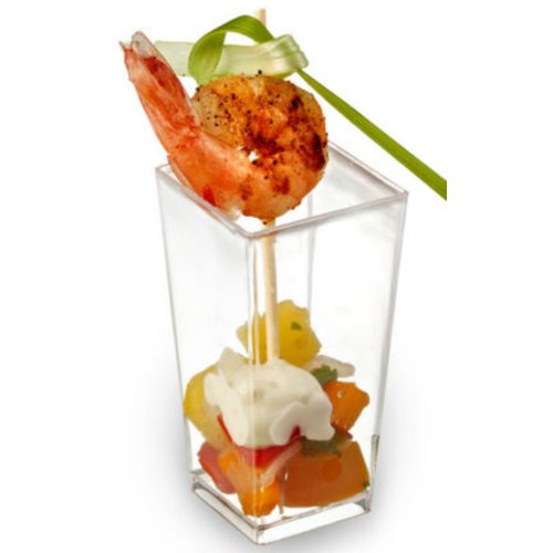 Zappy Tall Square Mini Cube 3oz Clear Plastic Tasting / Sample Shot Glasses Parfait / Souffle Jello Dessert Tumbler Cups 40 Ct Party Mini Dessert Cups