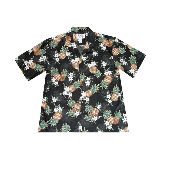 Hawaiian Island Pineapple Aloha Shirt (Black, 3XL)