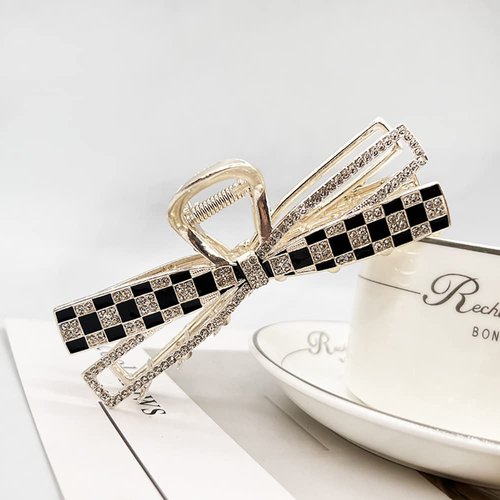 Checkered Hair Clip, Metal Hair Claw Clips ， Checkered Rhinestone Hair Clips，Sparkly Hold Hair Jaw Clips Accessories for Women Girls Headwear Gifts