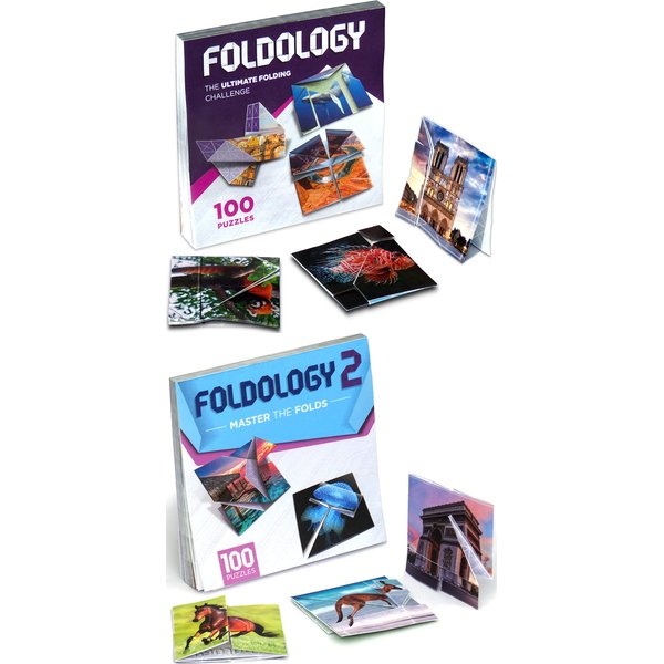 FOLDOLOGY 1 & 2 (Combo Pack). Origami Brain Teasers for Tweens, Teens & Adults. Stocking Stuffer, Gift for Ages 10+. Single-Player Game with 200 Puzzles