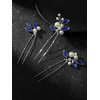 Latious Bride Wedding Hair Pins Pearl Bridal Hair Piece Blue Crystal Hair Clips Rhinestones Hair Accessories for Women and Girls (Pack of 3) (Silver)