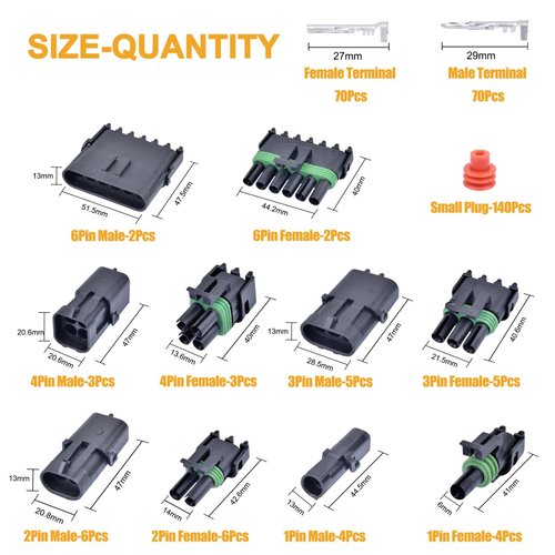 VIGRUE 301Pcs 20 Kits Waterproof Car Electrical Wire Connector Terminals Plug Kit 1/2/3/4/6/Male&Female Pin Small Plug 18-14AWG Water Resistend Truck Harness Plug Car Spark Plug Connector