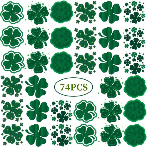 74 Sheets St. Patrick's Day Tattoos Stickers, Include St. Patrick Day Stickers, Shamrock Tattoos and Green Temporary Tattoos, Lucky Clover Temporary Tattoos for Party Favors Accessories or Irish Party
