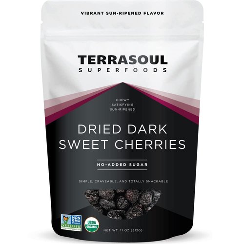 Terrasoul Superfoods Organic Dried Dark Sweet Cherries, 11 Oz - Unsweetened | No-Added Sugar | Oregon Grown