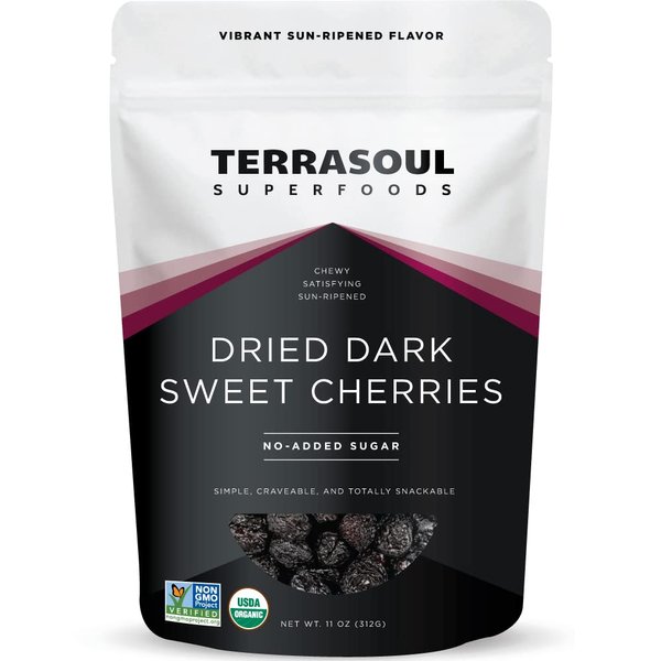 Terrasoul Superfoods Organic Dried Dark Sweet Cherries, 11 Oz - Unsweetened | No-Added Sugar | Oregon Grown