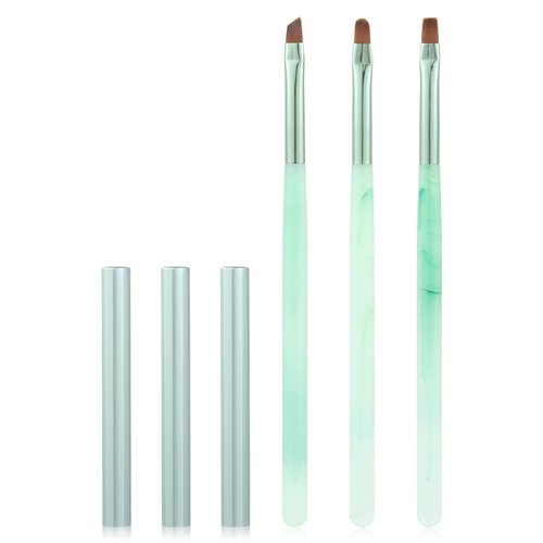 Green Nail Art Clean Up Brushes for Cleaning Polish Mistakes on the Cuticles, Acetone Resistant Nail Brush, Fingernail Cleaning Brushes for Nail Art and Designs (Round&flat&Bevel)