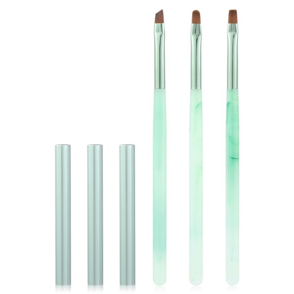 Green Nail Art Clean Up Brushes for Cleaning Polish Mistakes on the Cuticles, Acetone Resistant Nail Brush, Fingernail Cleaning Brushes for Nail Art and Designs (Round&flat&Bevel)