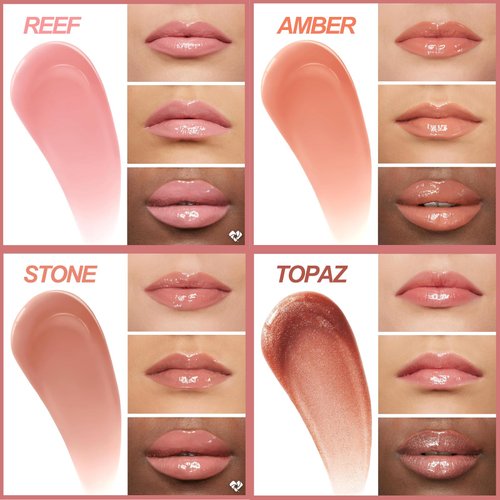 4 Pcs Hydrating Lip Gloss, REEF/AMBER/STONE/TOPAZ High Moisturizing Oil Tint with Hyaluronic Acid, High Shine for Plumper Looking Lips (#B)