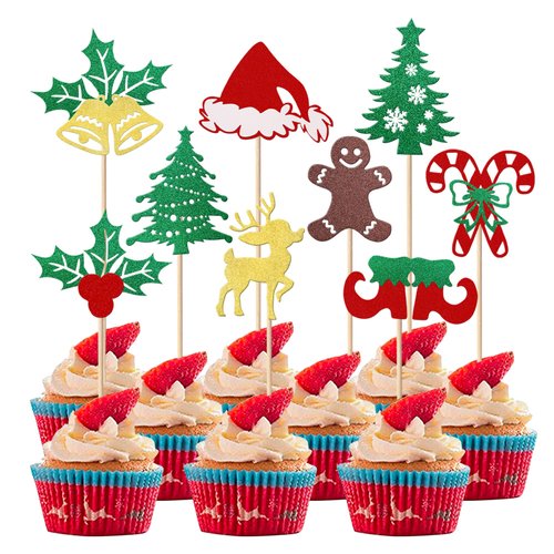 24 Pack Christmas Tree Cupcake Toppers with Star Glitter Christmas Tree Cupcake Picks Merry Christmas Theme Cake Decorations for Christmas New Year Holiday Baby Shower Kids Birthday Party Supplies